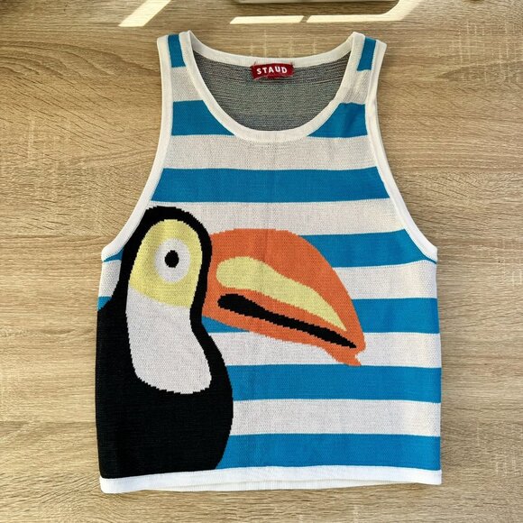 Staud Playa Toucan Intaria Tank Top Knit Blue White Stripe Size Small - Picture 1 of 11